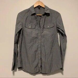 Ann Taylor grey chambray cotton blend button front casual office work top size 2